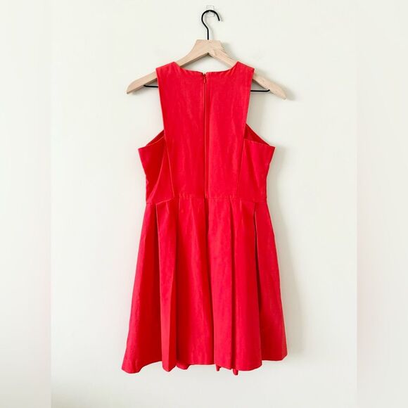 BB Dakota Sleeveless High Neck Pleated Fit & Flare Cotton Dress in Red - Size 4 - Picture 4 of 7